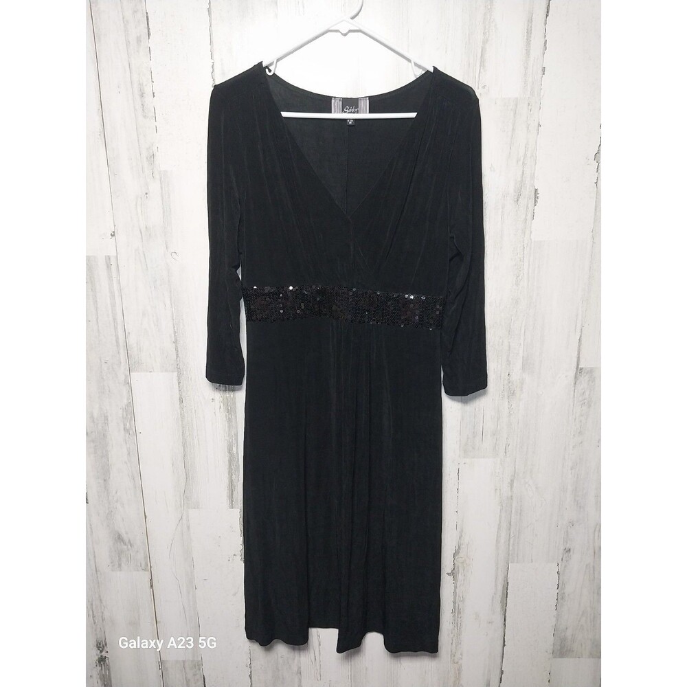 Vintage Slinky Brand Black Sequined Midi Dress